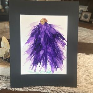 Hand crafted original abstract botanical purple alcohol ink wall decor painting